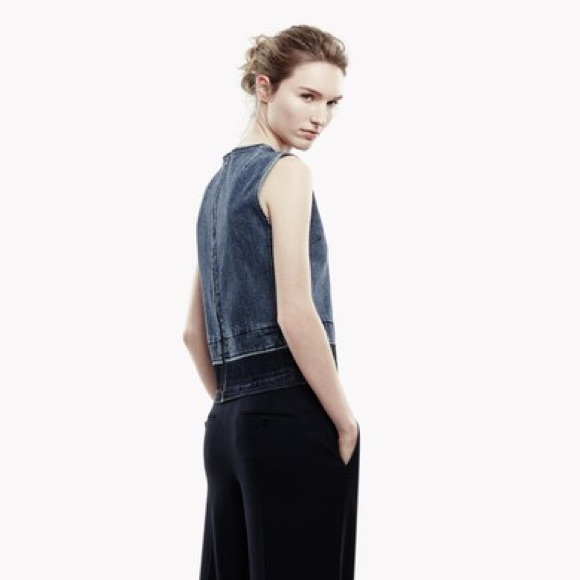 Theory Blue Reli D Frayed Sleeveless Round Neck Back Zip Denim Top Size P - Picture 2 of 9